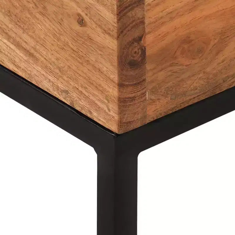 Solid Acacia Wood Side Table – 11.8"x11.8"x13", Black Iron Base