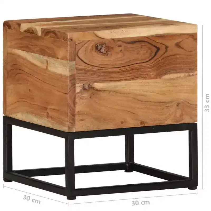 Solid Acacia Wood Side Table – 11.8"x11.8"x13", Black Iron Base