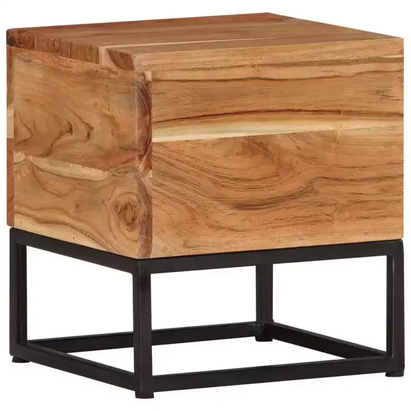 Solid Acacia Wood Side Table – 11.8"x11.8"x13", Black Iron Base