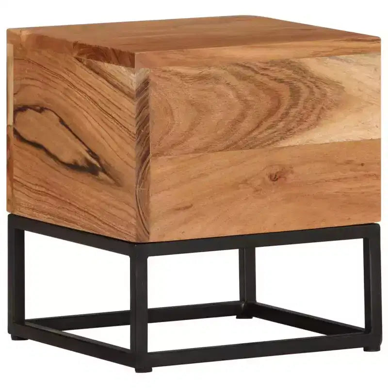 Solid Acacia Wood Side Table – 11.8"x11.8"x13", Black Iron Base