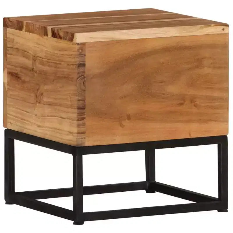 Solid Acacia Wood Side Table – 11.8"x11.8"x13", Black Iron Base