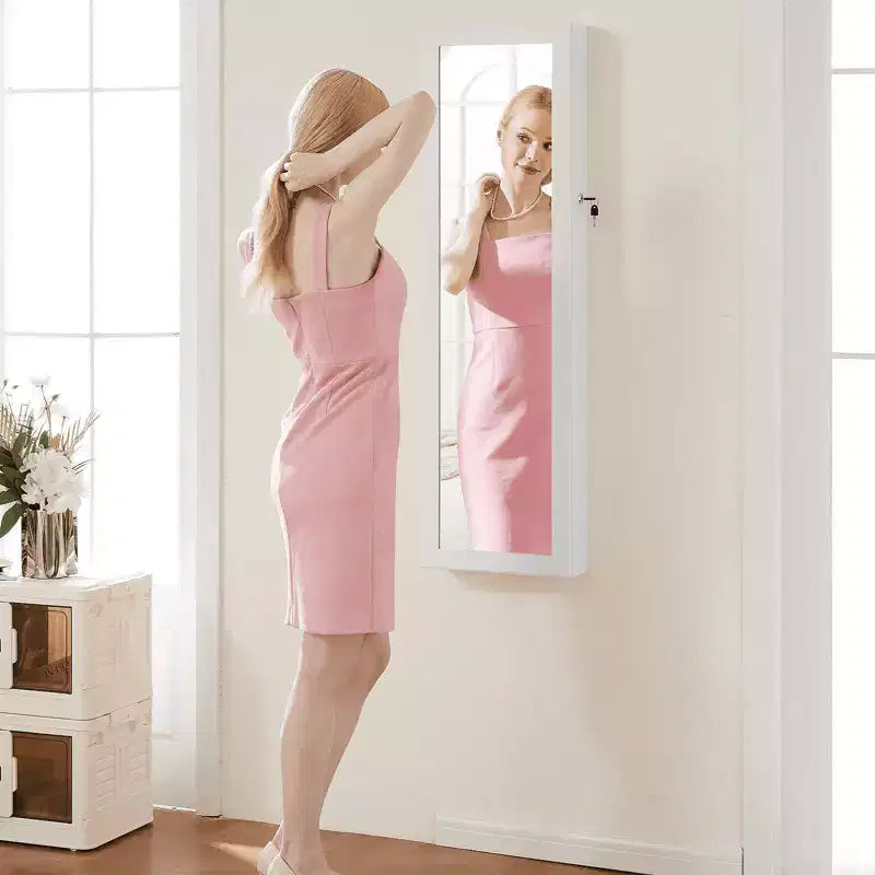 47.2" Wall Mounted Jewelry Armoire with 6 LEDs, Built-In Mirror & Lock