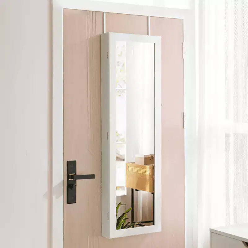 47.2" Wall Mounted Jewelry Armoire with 6 LEDs, Built-In Mirror & Lock