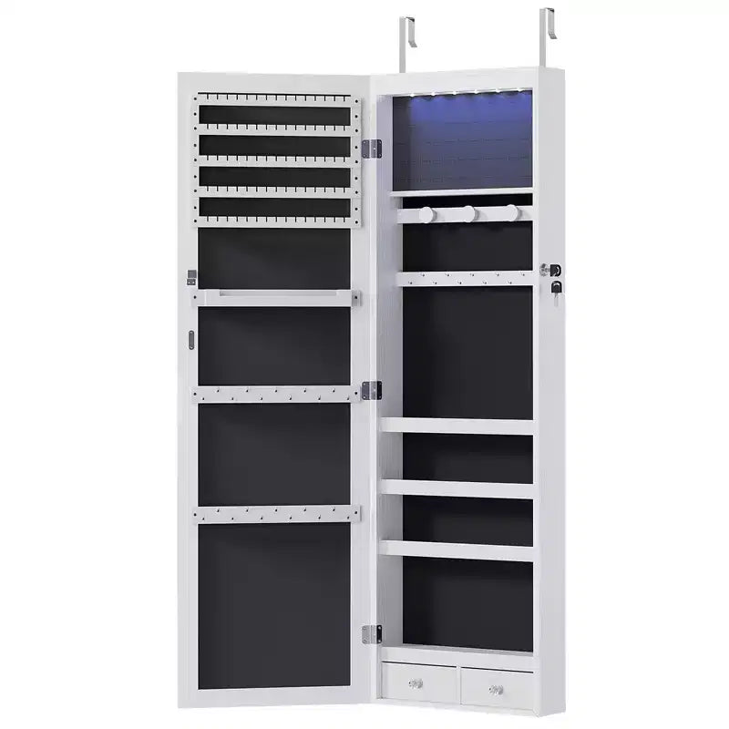 47.2" Wall Mounted Jewelry Armoire with 6 LEDs, Built-In Mirror & Lock