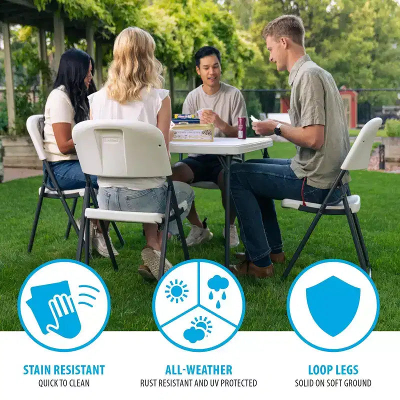 Light Commercial Loop Leg Folding Chair – 4-Pack, White, Indoor/Outdoor