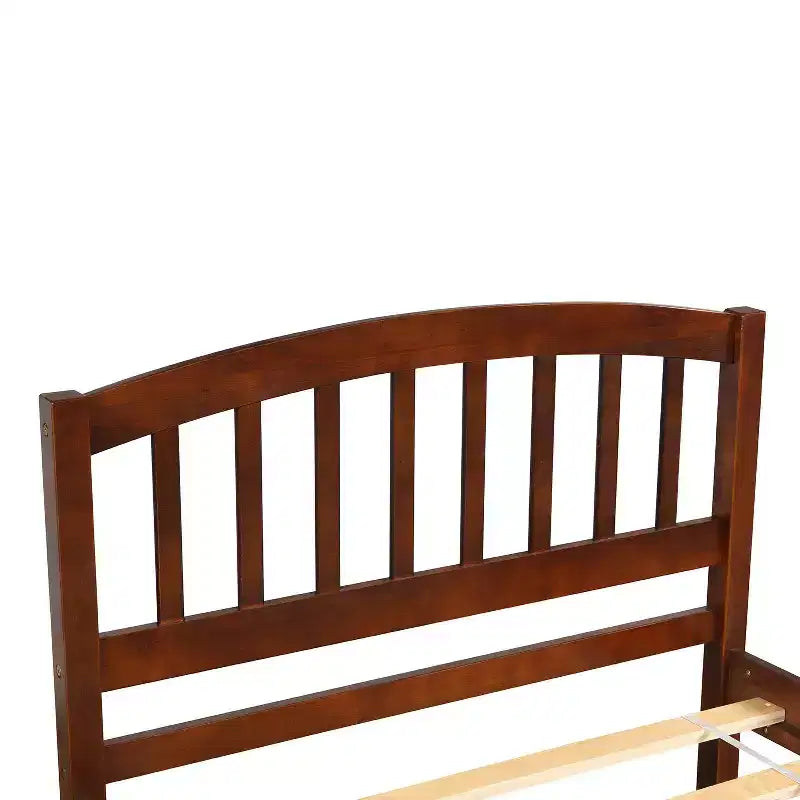 Twin Platform Bed Frame with Roll-Out Trundle – Solid Pine Wood, Espresso