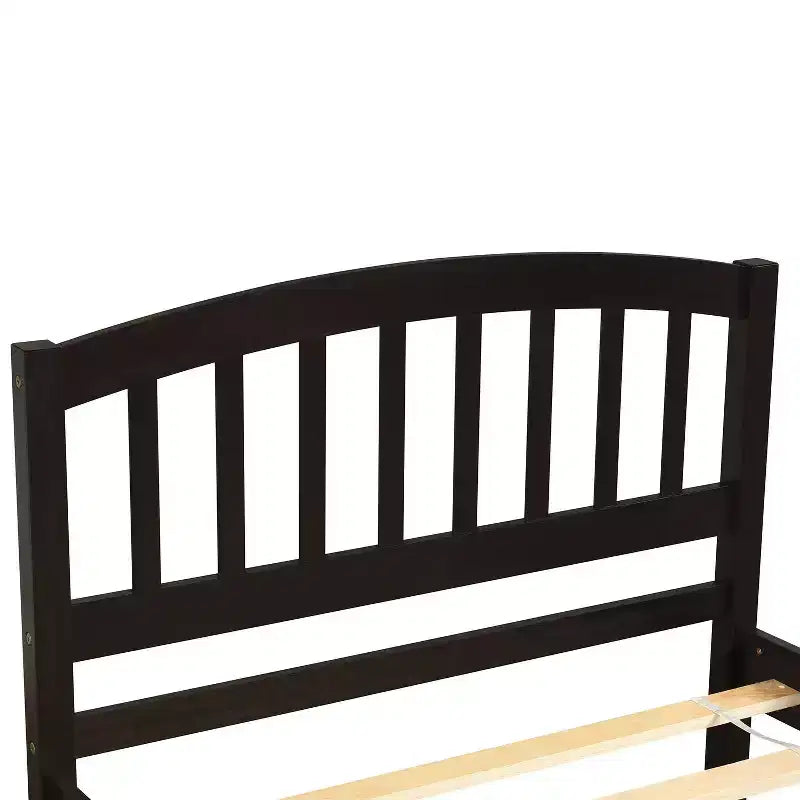 Twin Platform Bed Frame with Roll-Out Trundle – Solid Pine Wood, Espresso