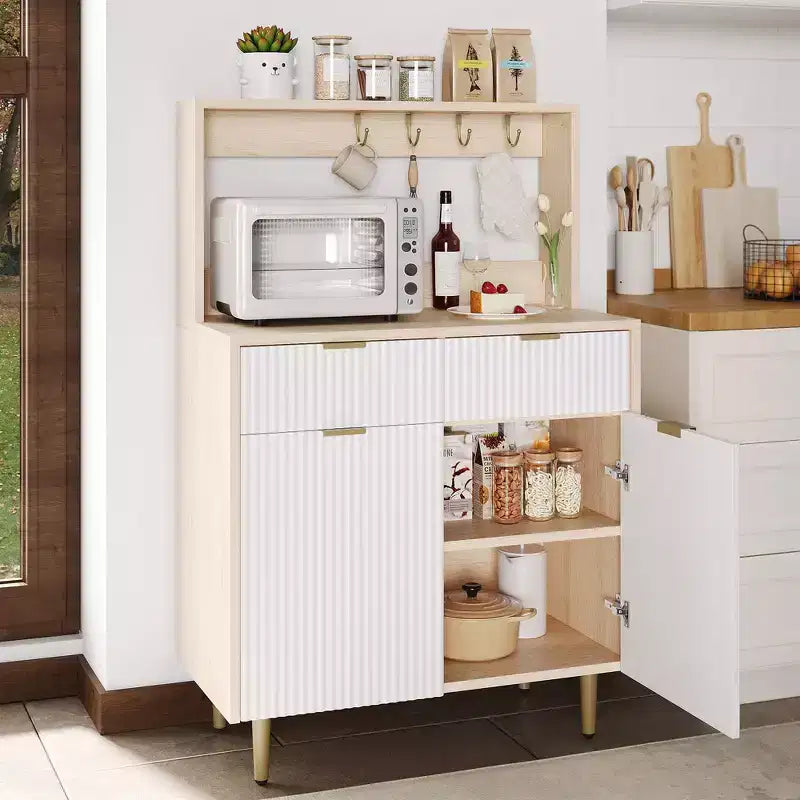 48" Fluted Sideboard Buffet Cabinet – 2 Drawers, Adjustable Shelves, Wood