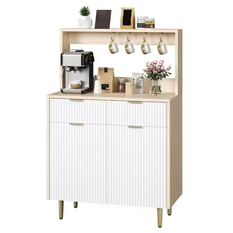 48" Fluted Sideboard Buffet Cabinet – 2 Drawers, Adjustable Shelves, Wood