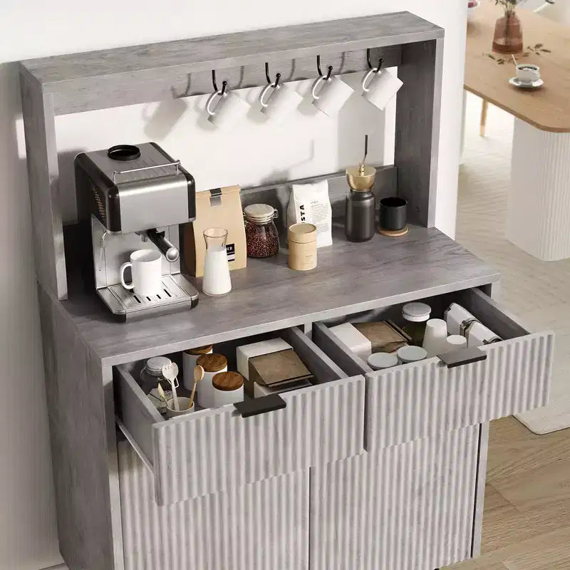 48" Fluted Sideboard Buffet Cabinet – 2 Drawers, Adjustable Shelves, Wood