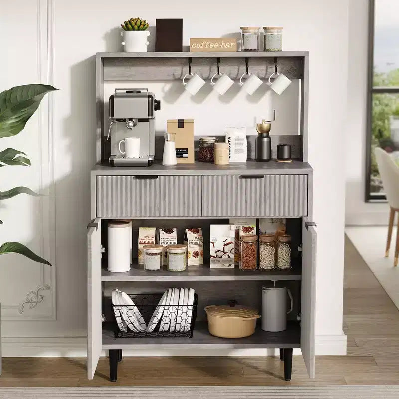 48" Fluted Sideboard Buffet Cabinet – 2 Drawers, Adjustable Shelves, Wood