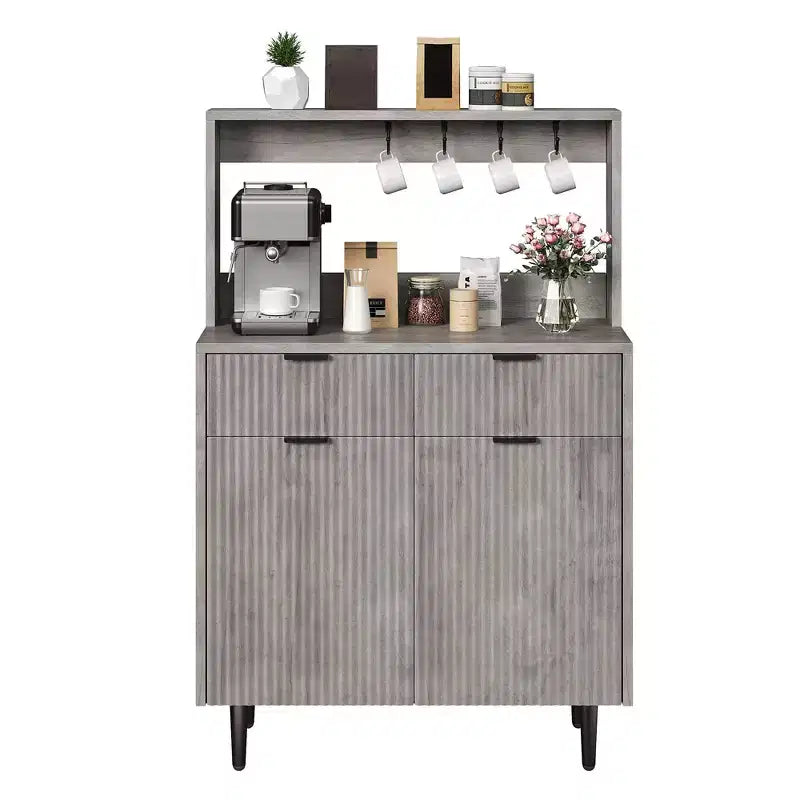 48" Fluted Sideboard Buffet Cabinet – 2 Drawers, Adjustable Shelves, Wood