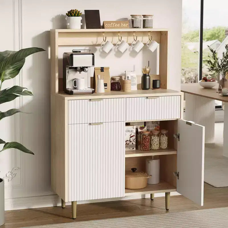 48" Fluted Sideboard Buffet Cabinet – 2 Drawers, Adjustable Shelves, Wood