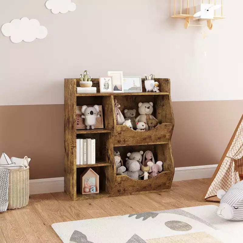 Grey/White/Retro Color 3-Tier 5-Cube Kids Bookshelf & Toy Storage for 1 Child