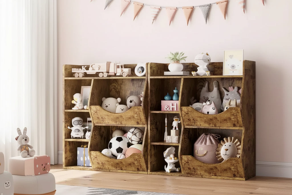 Grey/White/Retro Color 3-Tier 5-Cube Kids Bookshelf & Toy Storage for 1 Child