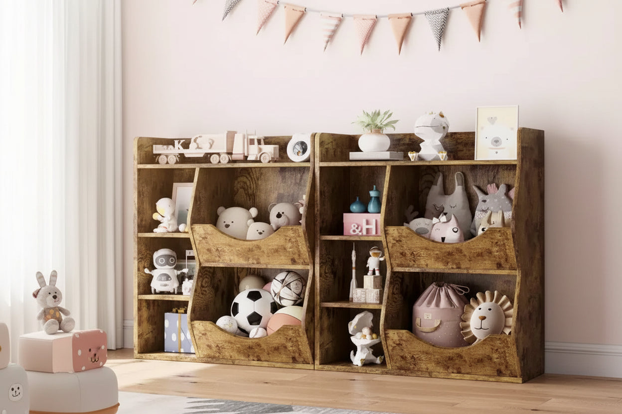 Grey/White/Retro Color 3-Tier 5-Cube Kids Bookshelf & Toy Storage for 1 Child