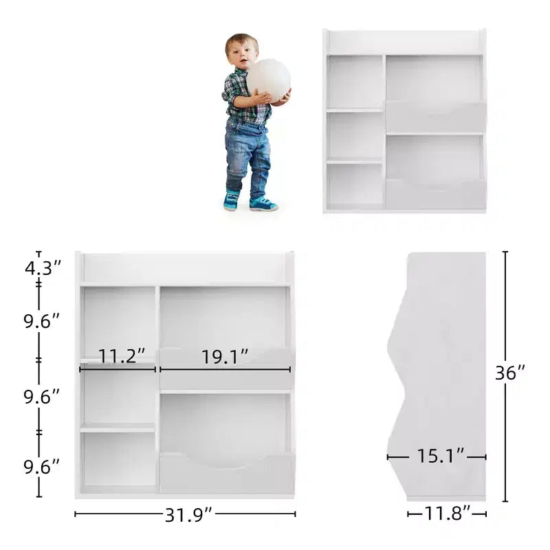Grey/White/Retro Color 3-Tier 5-Cube Kids Bookshelf & Toy Storage for 1 Child