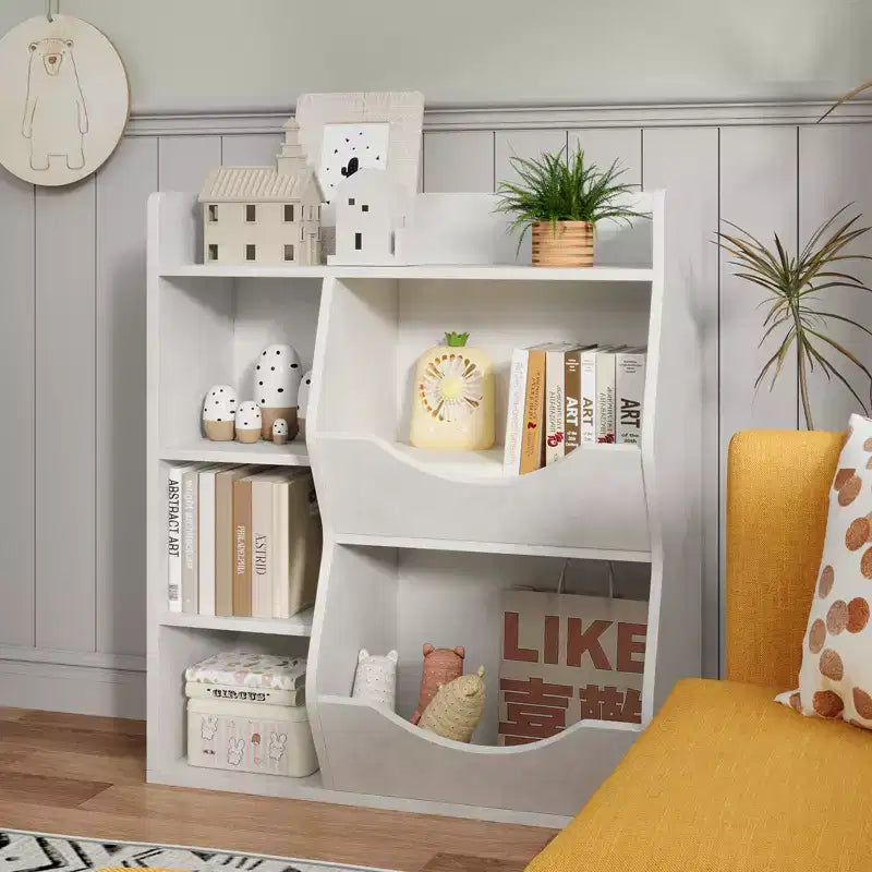 Grey/White/Retro Color 3-Tier 5-Cube Kids Bookshelf & Toy Storage for 1 Child
