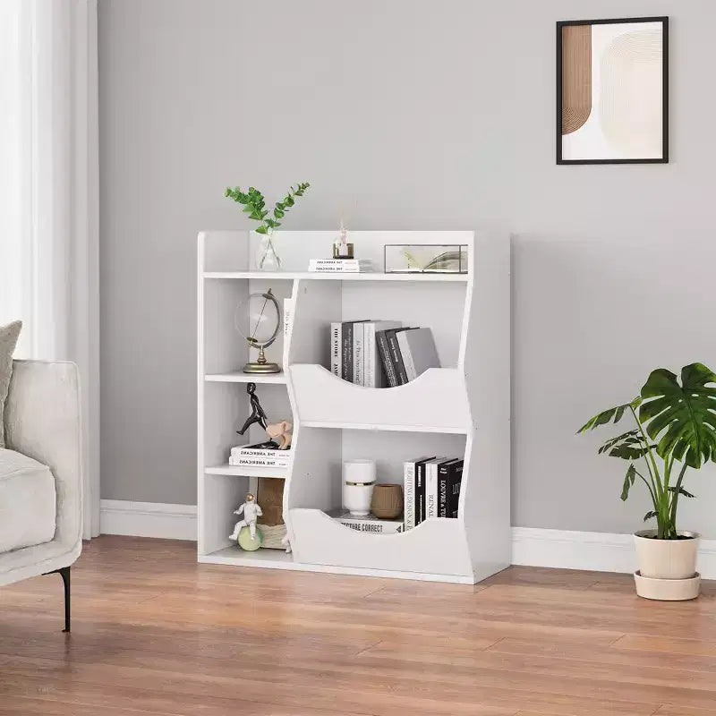 Grey/White/Retro Color 3-Tier 5-Cube Kids Bookshelf & Toy Storage for 1 Child