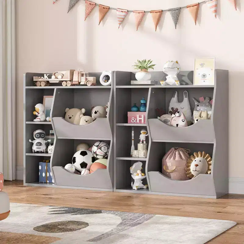 Grey/White/Retro Color 3-Tier 5-Cube Kids Bookshelf & Toy Storage for 1 Child