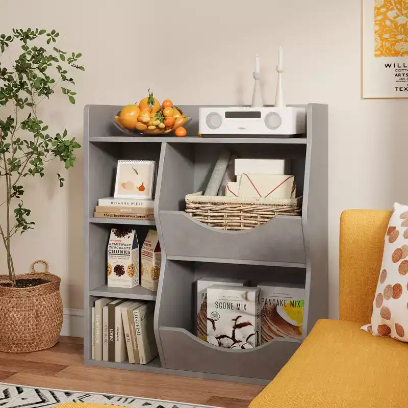 Grey/White/Retro Color 3-Tier 5-Cube Kids Bookshelf & Toy Storage for 1 Child
