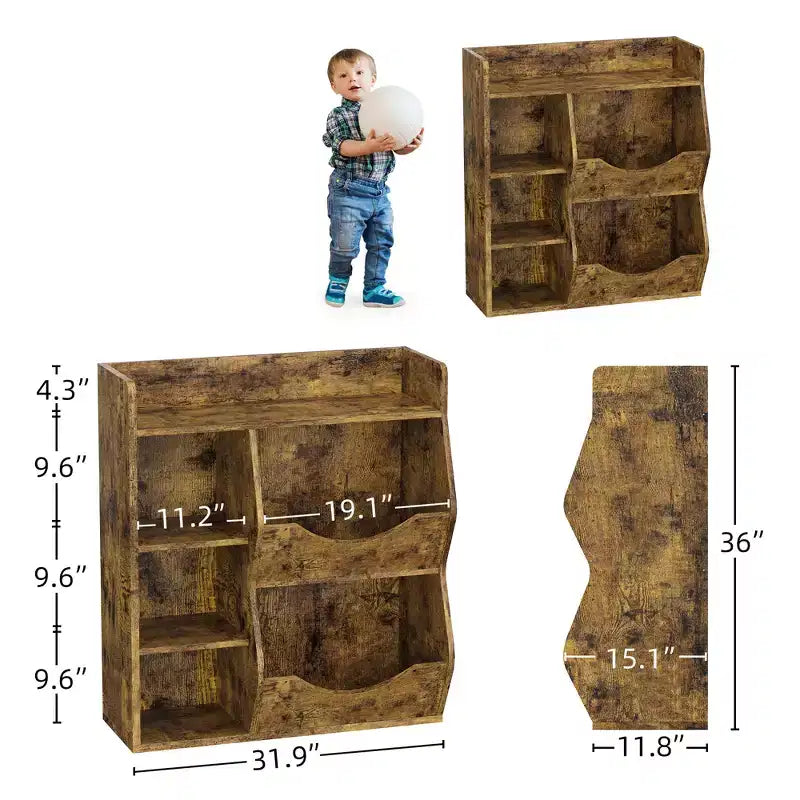 Grey/White/Retro Color 3-Tier 5-Cube Kids Bookshelf & Toy Storage for 1 Child