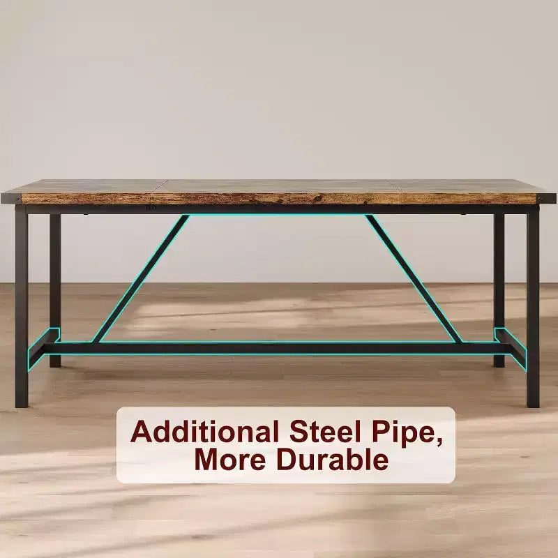71" Industrial Rectangular Dining Table for 8 – Wood Top, Metal Frame, 350 lb Capacity