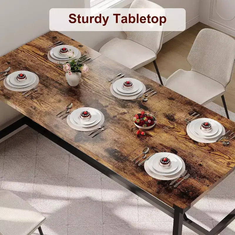 71" Industrial Rectangular Dining Table for 8 – Wood Top, Metal Frame, 350 lb Capacity