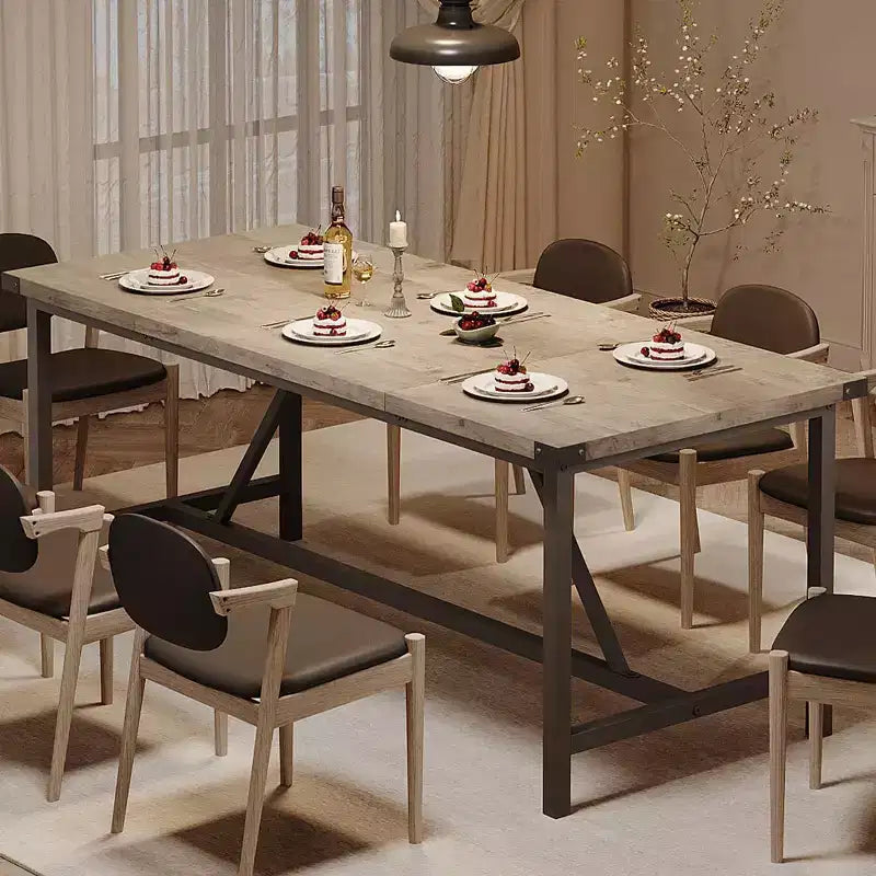 71" Industrial Rectangular Dining Table for 8 – Wood Top, Metal Frame, 350 lb Capacity