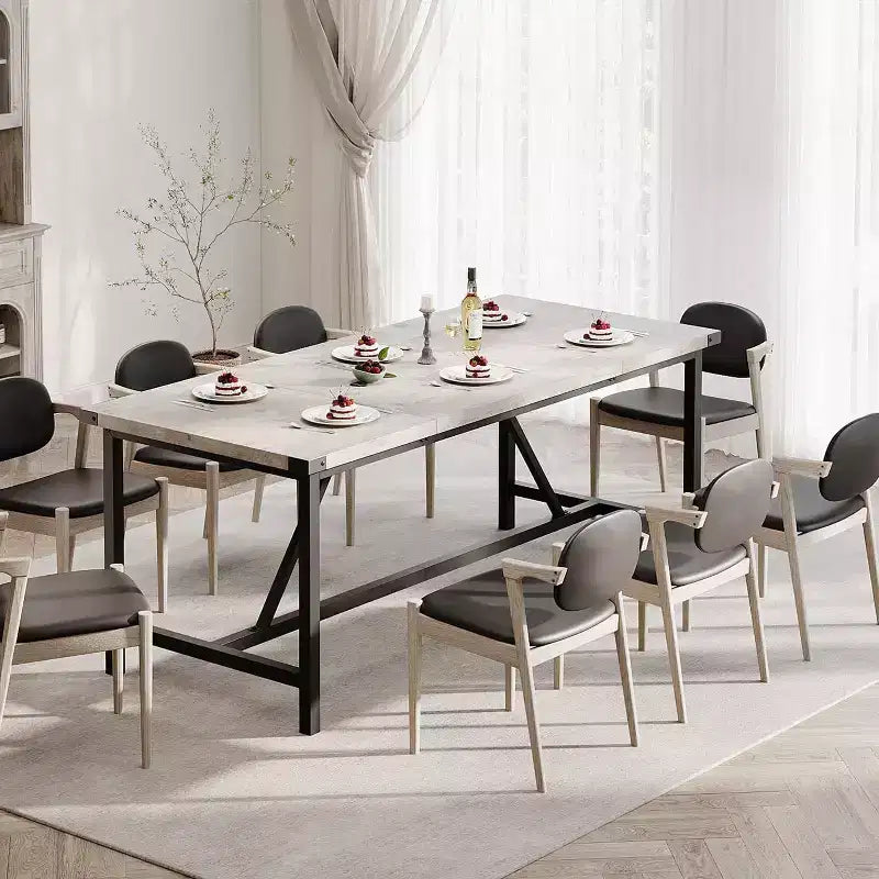 71" Industrial Rectangular Dining Table for 8 – Wood Top, Metal Frame, 350 lb Capacity
