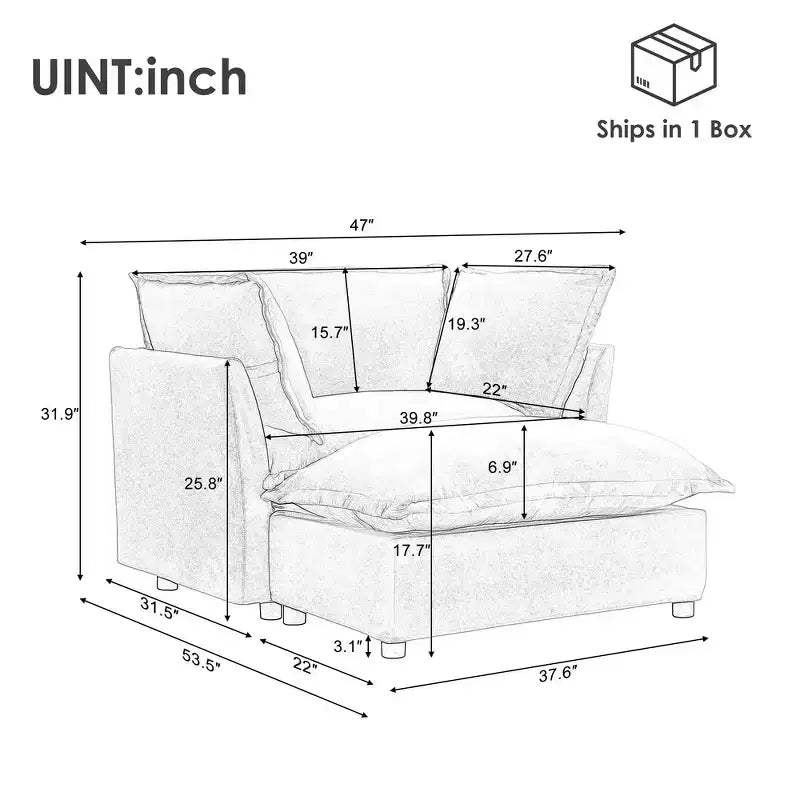 Chenille Armchair with Movable Ottoman, Wide Seat, Curved Armrests & Soft Pillows