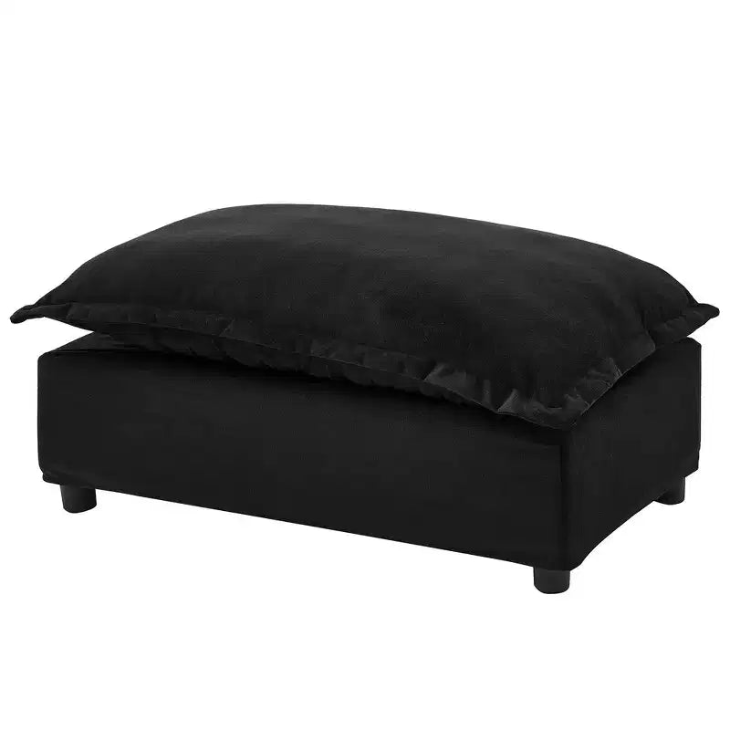 Chenille Armchair with Movable Ottoman, Wide Seat, Curved Armrests & Soft Pillows