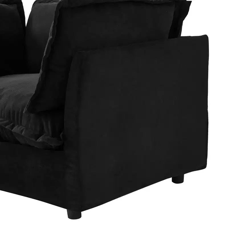 Chenille Armchair with Movable Ottoman, Wide Seat, Curved Armrests & Soft Pillows