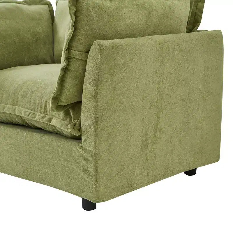 Chenille Armchair with Movable Ottoman, Wide Seat, Curved Armrests & Soft Pillows