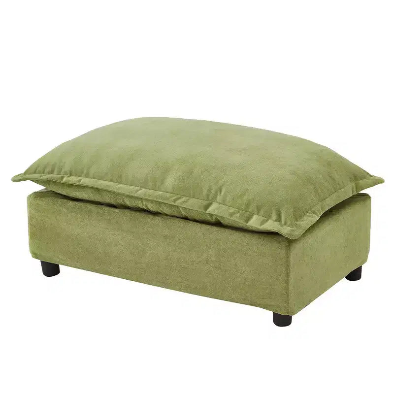Chenille Armchair with Movable Ottoman, Wide Seat, Curved Armrests & Soft Pillows