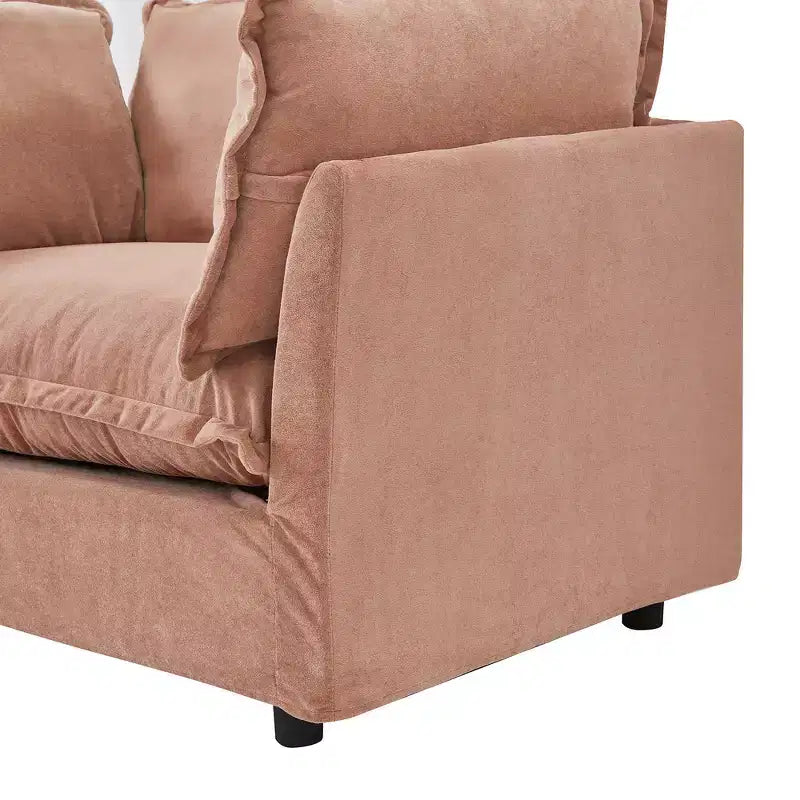 Chenille Armchair with Movable Ottoman, Wide Seat, Curved Armrests & Soft Pillows