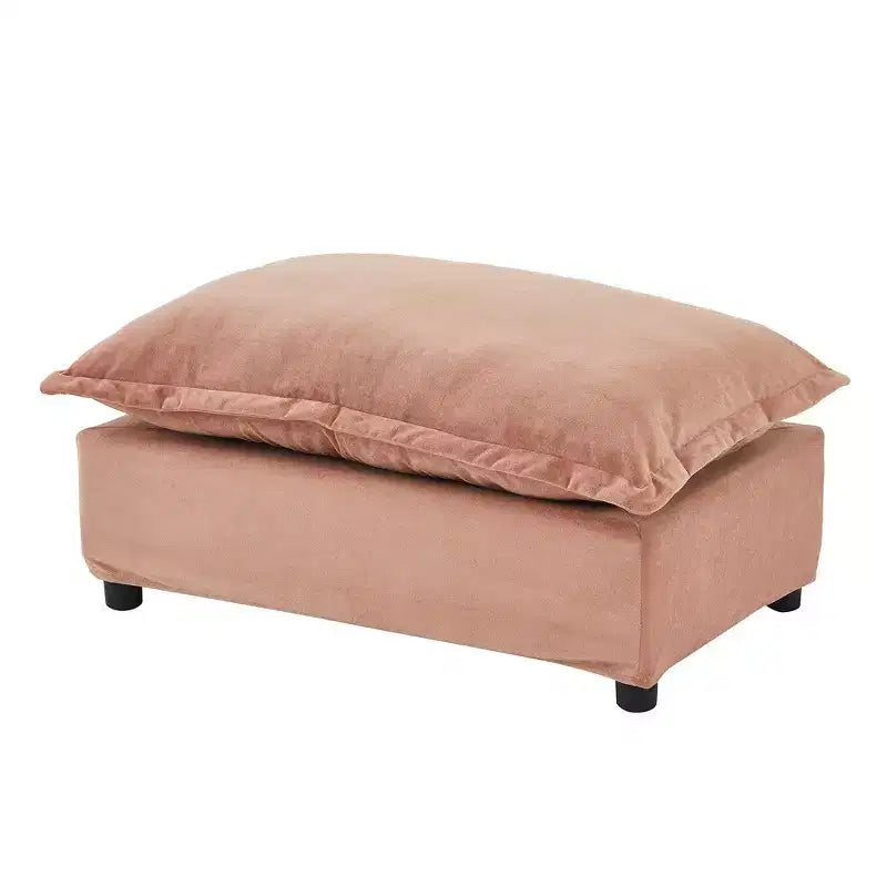 Chenille Armchair with Movable Ottoman, Wide Seat, Curved Armrests & Soft Pillows