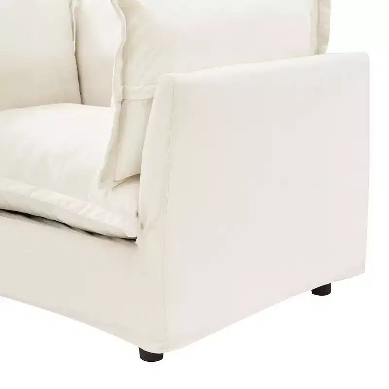 Chenille Armchair with Movable Ottoman, Wide Seat, Curved Armrests & Soft Pillows