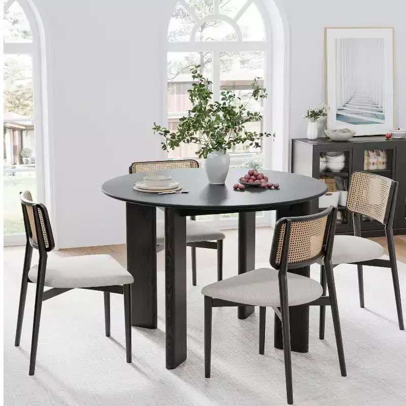 42" Black Round Farmhouse Dining Table – Solid Wood, Seats 4, Modern Style