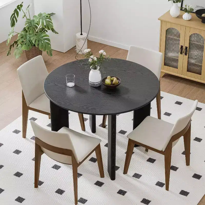 42" Black Round Farmhouse Dining Table – Solid Wood, Seats 4, Modern Style