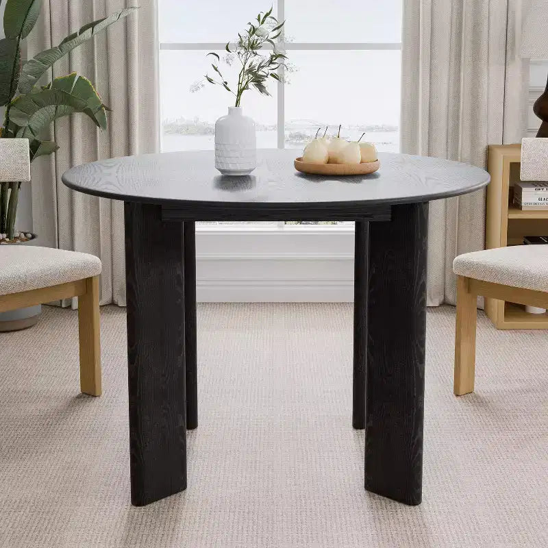 42" Black Round Farmhouse Dining Table – Solid Wood, Seats 4, Modern Style