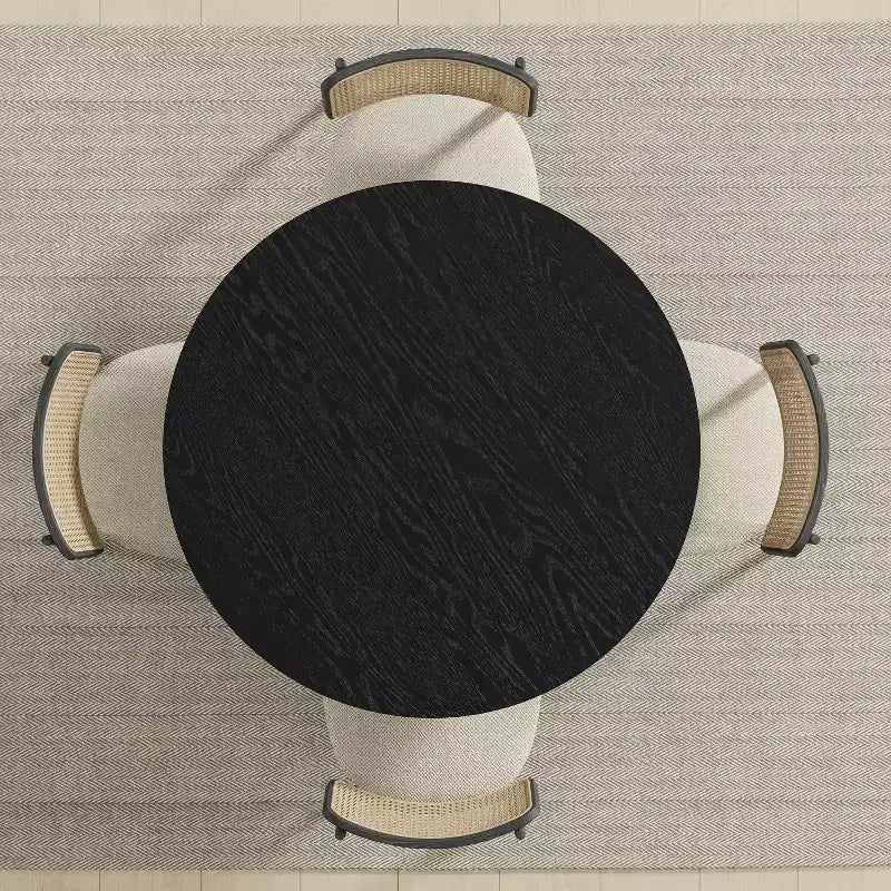 42" Black Round Farmhouse Dining Table – Solid Wood, Seats 4, Modern Style
