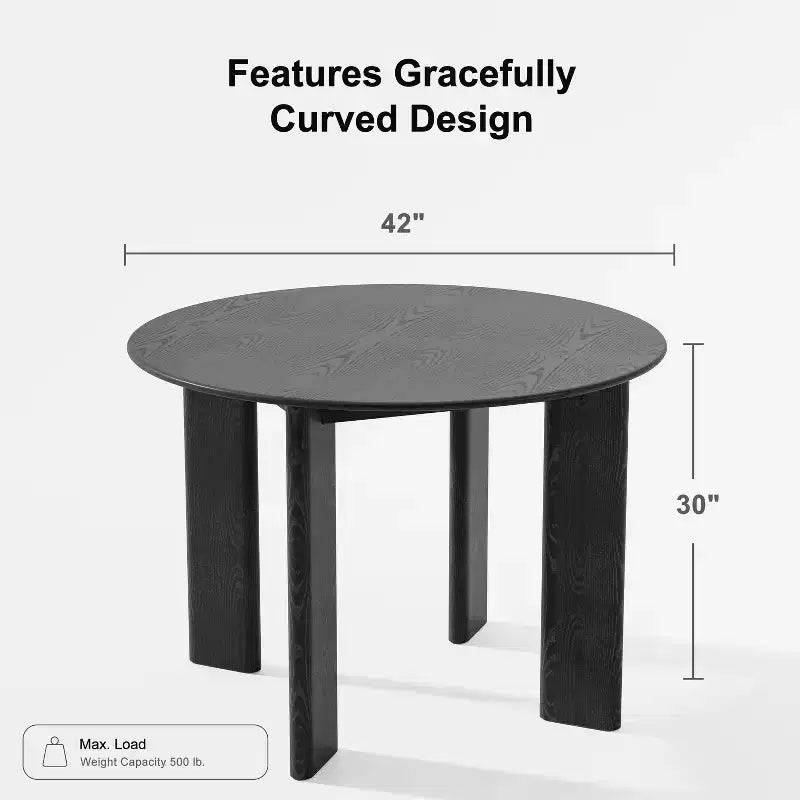 42" Black Round Farmhouse Dining Table – Solid Wood, Seats 4, Modern Style