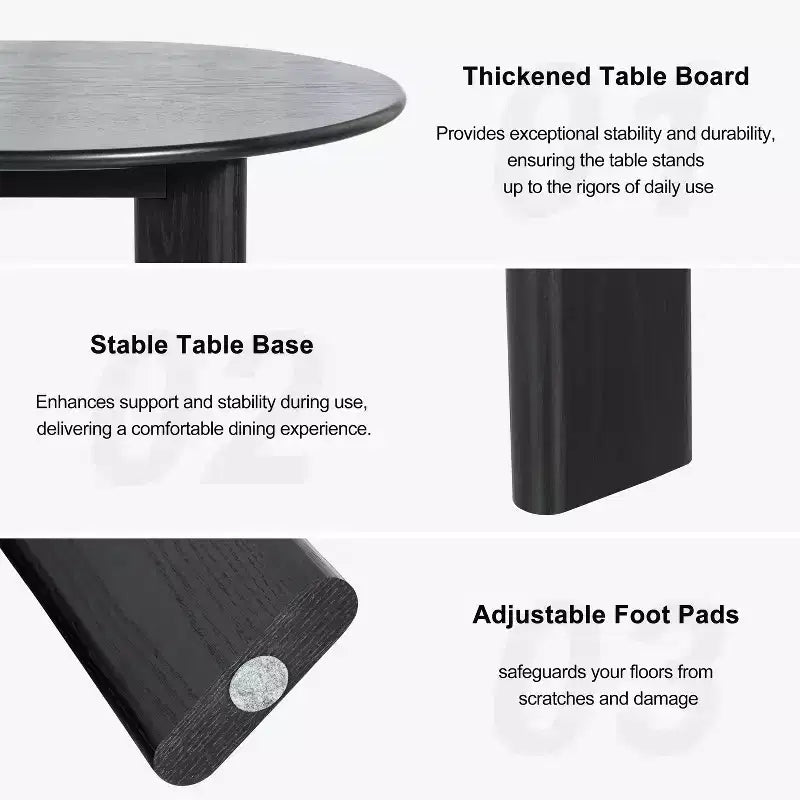 42" Black Round Farmhouse Dining Table – Solid Wood, Seats 4, Modern Style