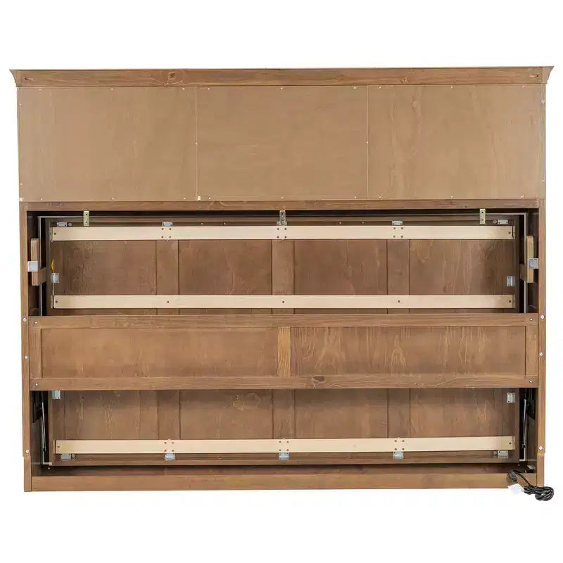 Wood Twin Murphy Bed with Charging Station, Storage Cabinets & Drawer