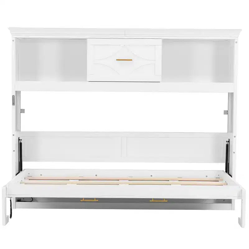 Wood Twin Murphy Bed with Charging Station, Storage Cabinets & Drawer