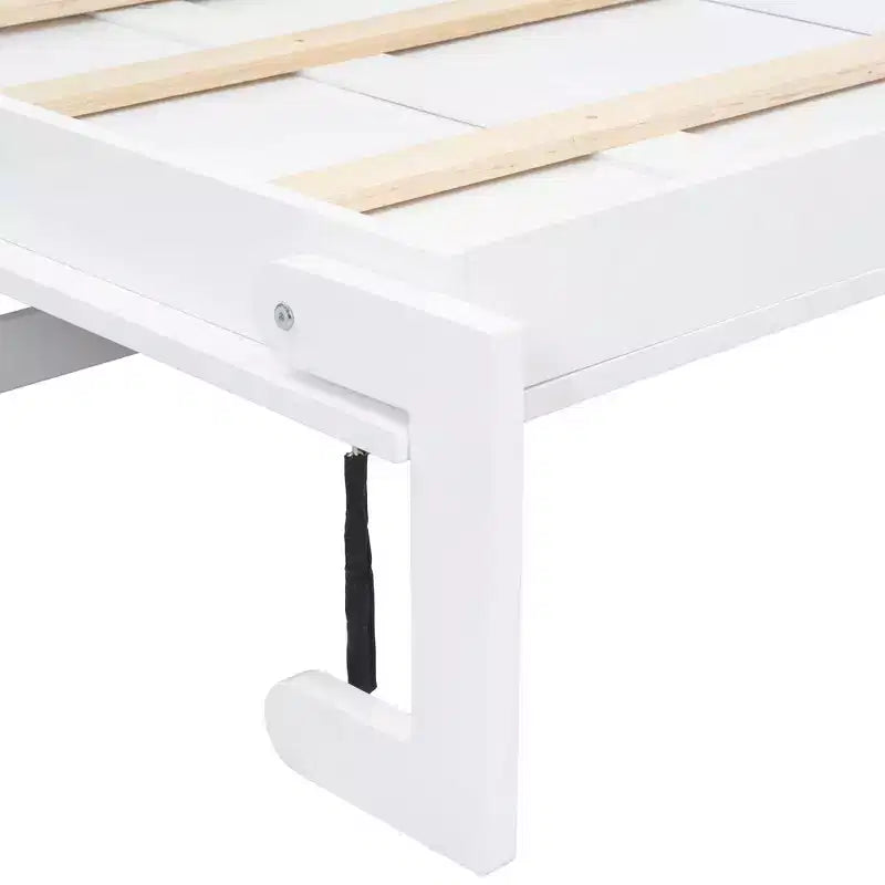 Wood Twin Murphy Bed with Charging Station, Storage Cabinets & Drawer
