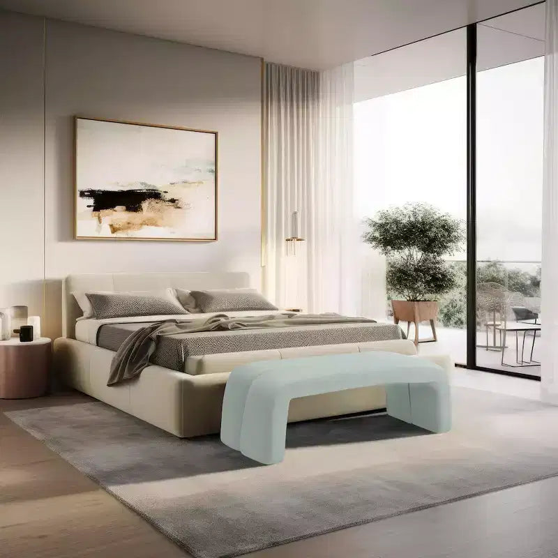 Arc Mint Vegan Leather Bench – Deep Channel Tufted, Contemporary Design