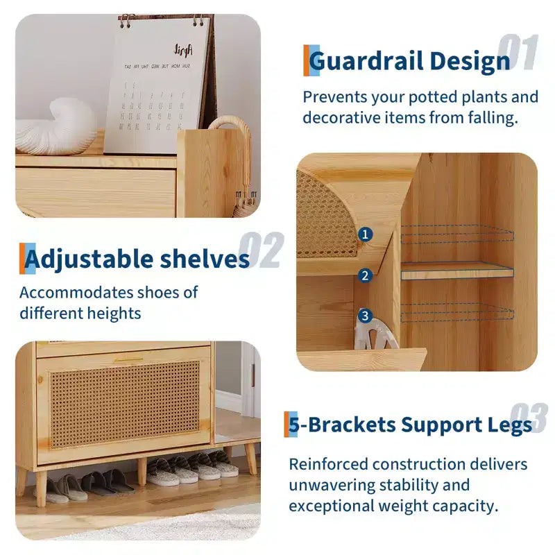 Brown/White Mirror Shoe Cabinet with 2 Flip Drawers, Freestanding, 1-Door