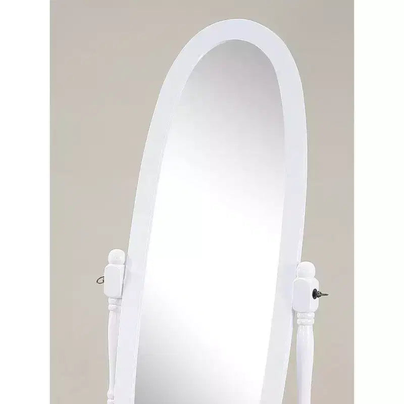White Wood Frame Full-Length Floor Mirror, Oval, 1-Person